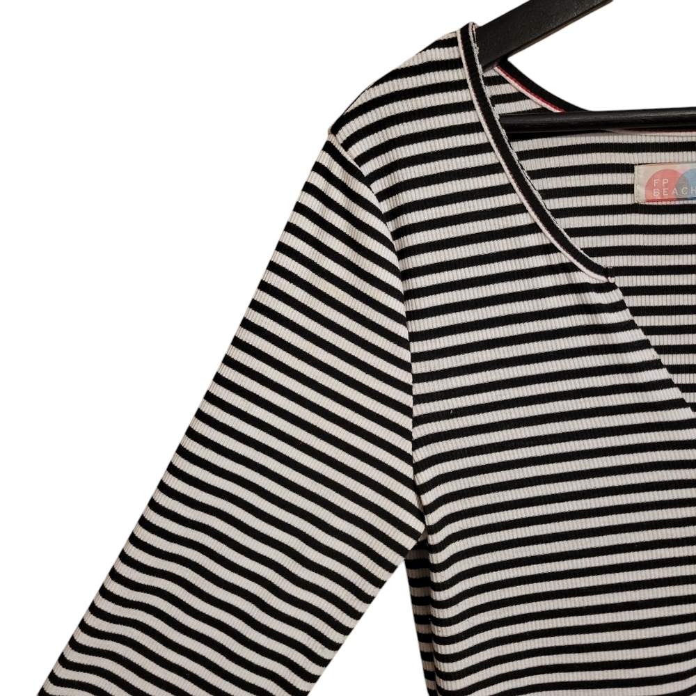 Striped Long Sleeve Midi Dress in Black & White - Picture 4 of 8